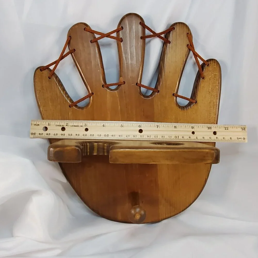 Wooden Baseball Glove Shaped Bat and Ball Holder Display Rack With Peg